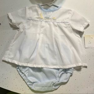 NWT Petit Ami Blue Pull Toy Embroidered Diaper Set - 6 Month